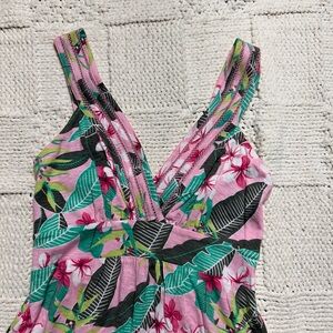 Y2K Tommy Bahama Floral Pink and Teal Baby Doll Sleeveless Dress
